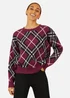 Yumi Burgundy Argyle Check Relaxed Jumper - Medium/Large Image 2