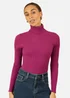 Yumi Plum Ribbed Knit Roll Neck Jumper - Small Image 3