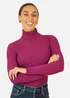 Yumi Plum Ribbed Knit Roll Neck Jumper - Small Image 2