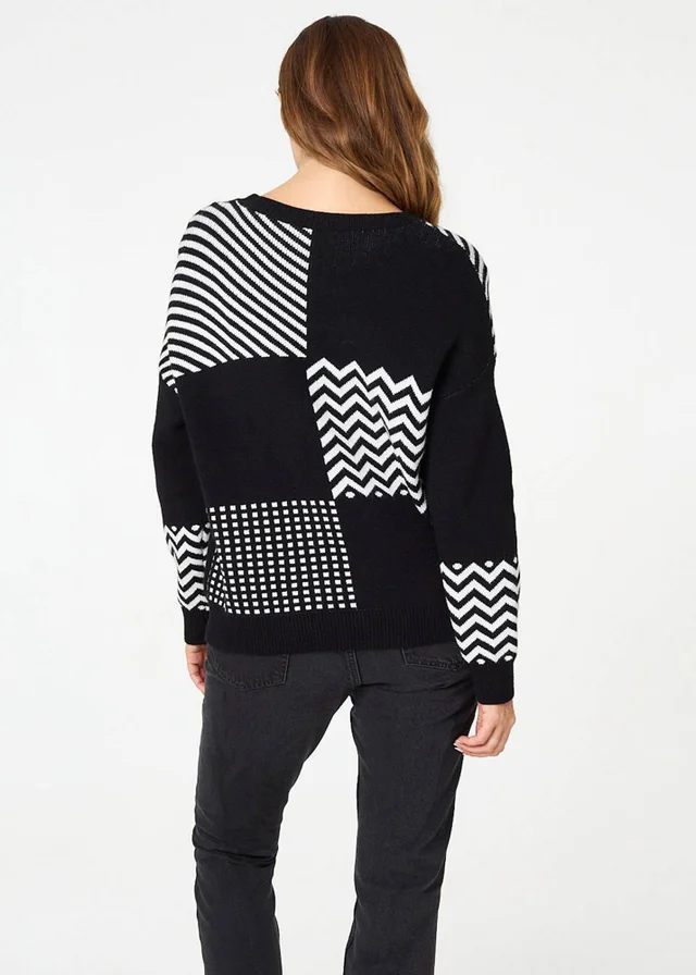 Izabel London Black Geo Print Drop Shoulder Relaxed Jumper