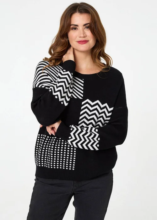 Izabel London Black Geo Print Drop Shoulder Relaxed Jumper - 14 Image 1