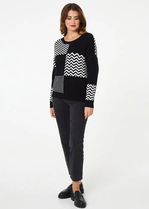 Izabel London Black Geo Print Drop Shoulder Relaxed Jumper - 14 Image 4