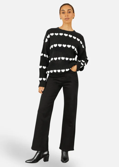 Yumi Black Knitted Jumped With Heart Stripes - Small/Medium Image 1