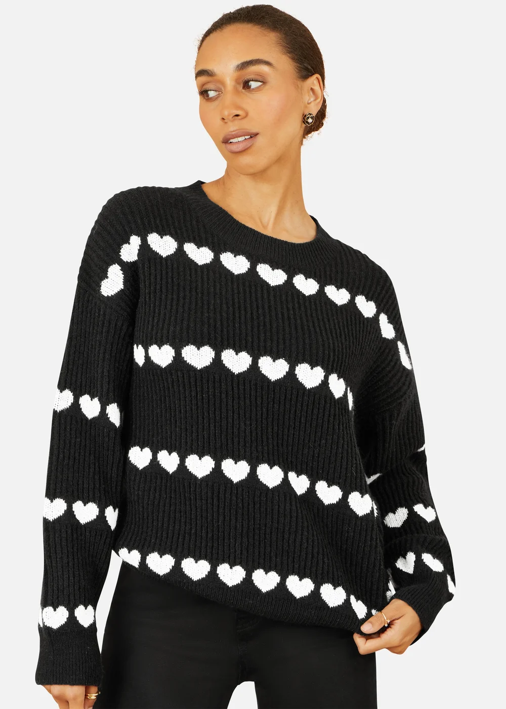 Yumi Black Knitted Jumped With Heart Stripes - Small/Medium Image 2