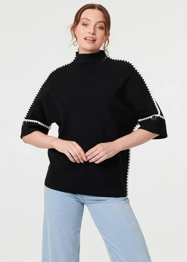 Izabel London Black Contrast Trim 3/4 Sleeve Jumper