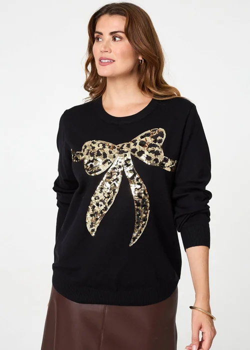 Izabel London Black Sparkly Bow Detail Long Sleeve Jumper - 12 Image 3