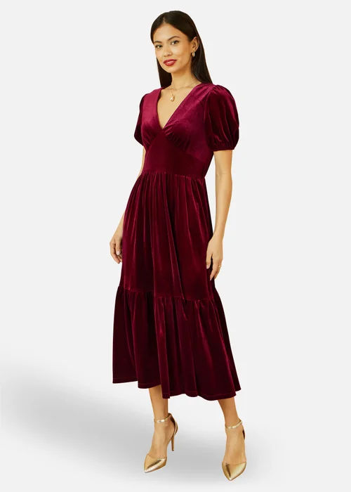 Yumi Burgundy Velvet Midi Dress - 22 Image 1