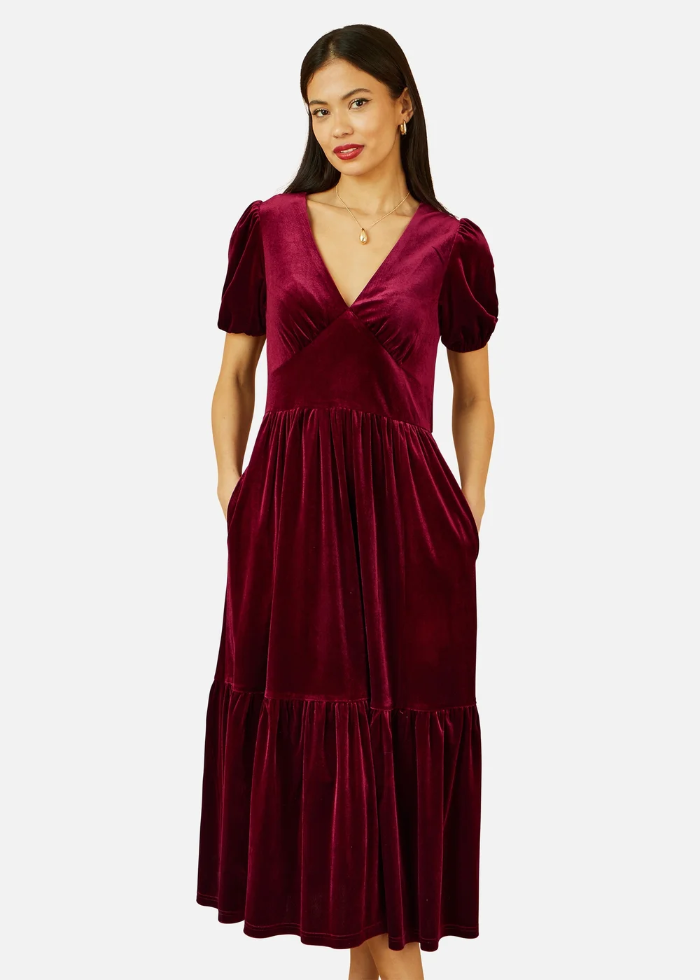 Yumi Burgundy Velvet Midi Dress - 22 Image 2