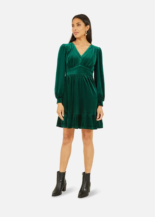 Yumi Green Velvet Long Sleeve Skater Dress - 14 Image 2