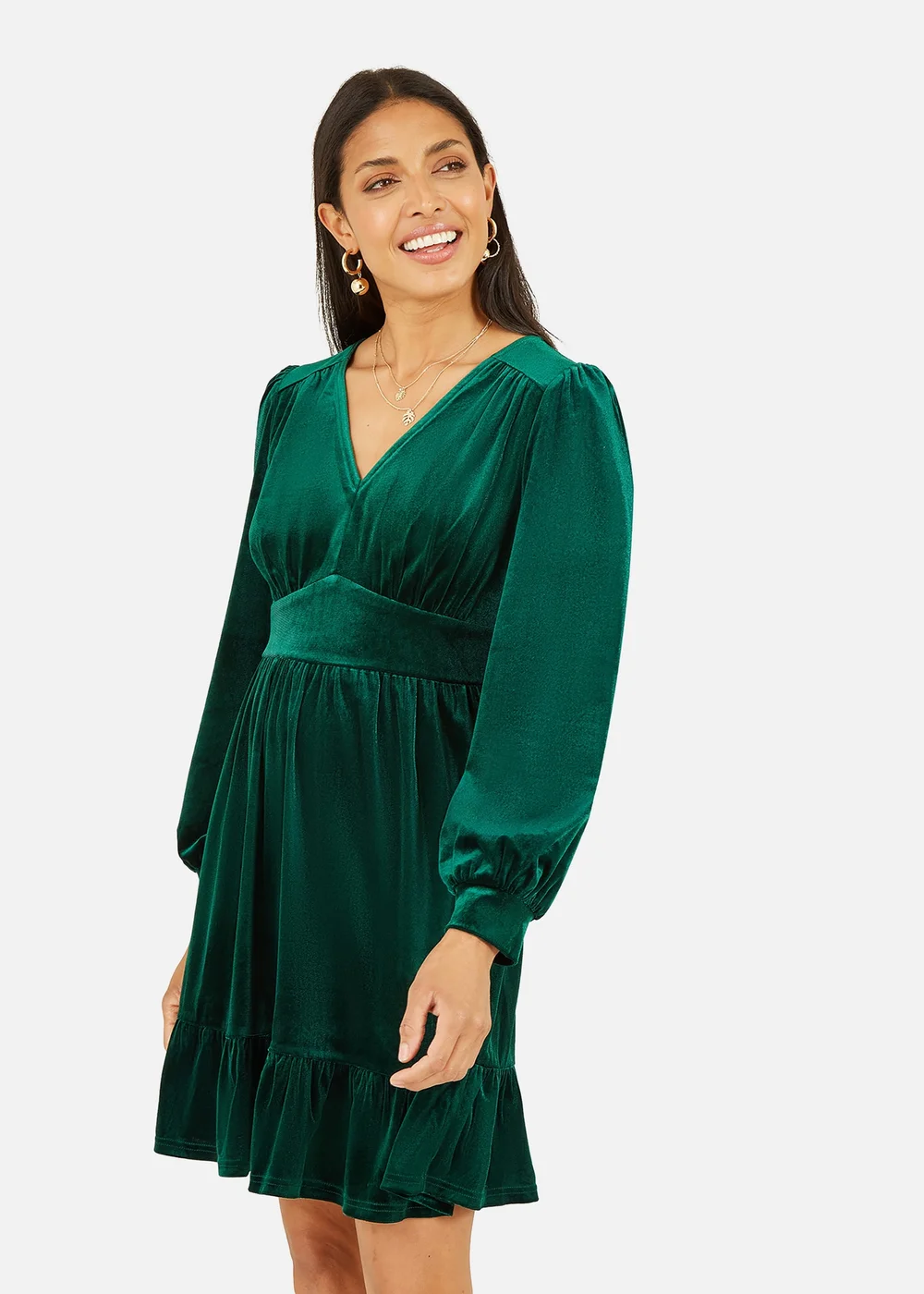 Yumi Green Velvet Long Sleeve Skater Dress - 14 Image 1
