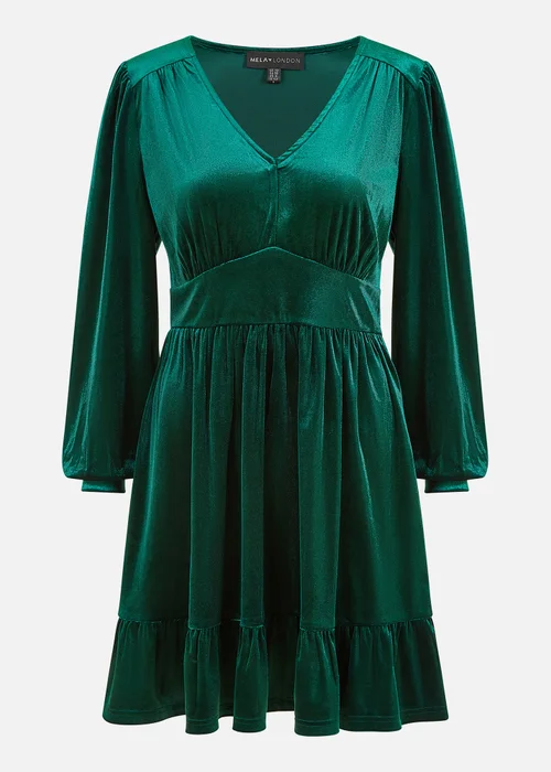 Yumi Green Velvet Long Sleeve Skater Dress - 14 Image 3