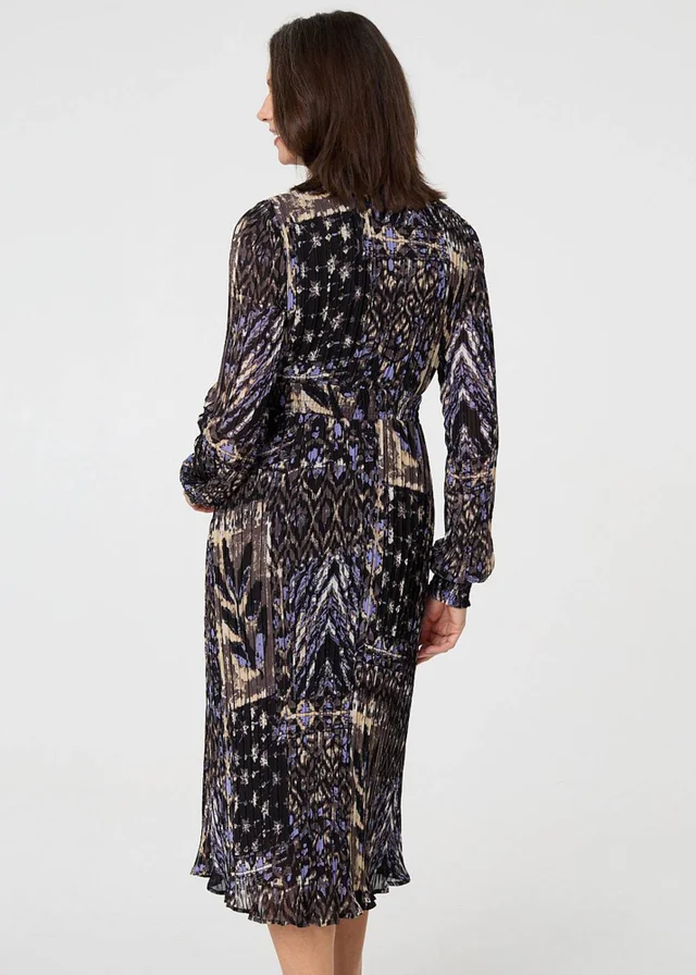 Izabel London Black Printed Shirred Waist Midi Wrap Dress