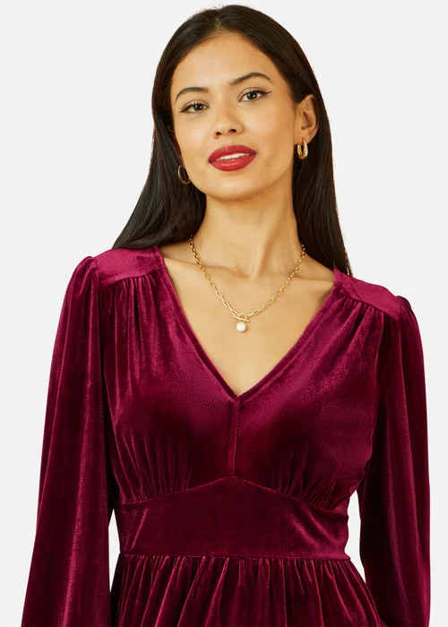 Yumi Burgundy Velvet Long Sleeve Skater Dress - 12 Image 3