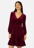 Yumi Burgundy Velvet Long Sleeve Skater Dress - 12 Image 2