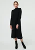 Izabel London Black Textured High Neck Midi Jumper Dress - 14 Image 1