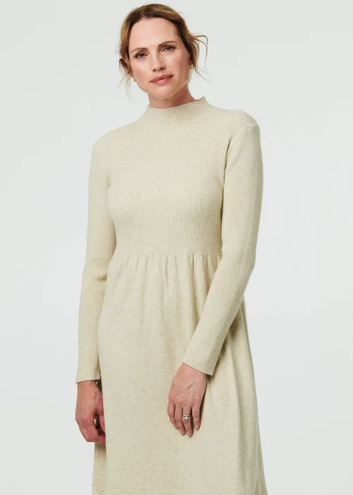 Izabel London Beige Textured High Neck Midi Jumper Dress - 12 Image 4