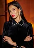 Yumi Black Long Sleeve Velvet Tunic With Diamante Collar - 10 Image 2