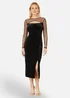 Yumi Black Velvet Midi Dress With Slash Neckline and Sheer Sleeves - 14 Image 1