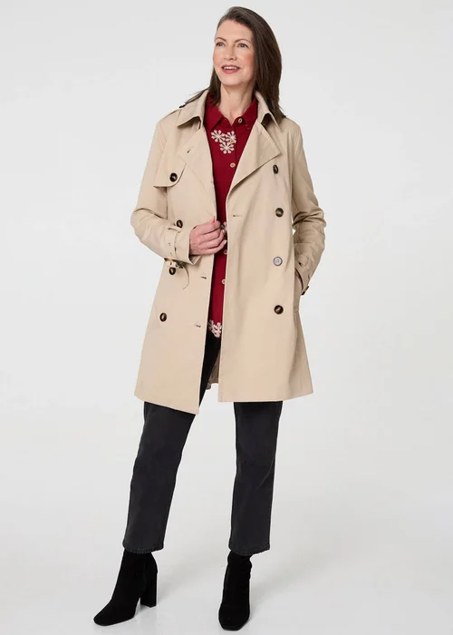 Izabel London Beige Relaxed Double-Breasted Trench Coat - 8 Image 4