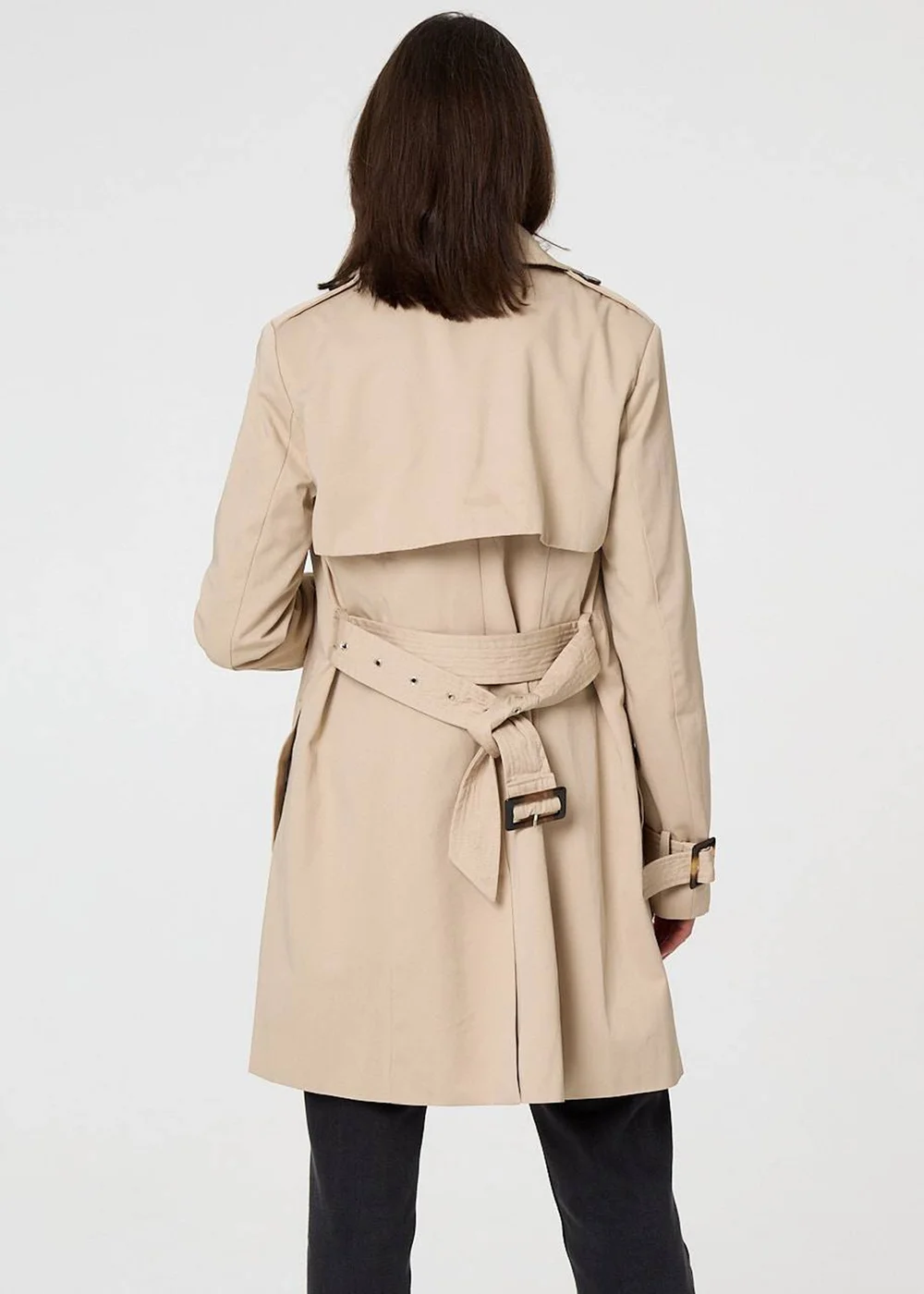 Izabel London Beige Relaxed Double-Breasted Trench Coat - 8 Image 2