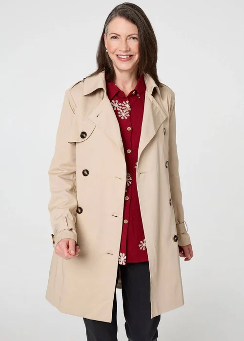 Izabel London Beige Relaxed Double-Breasted Trench Coat - 8 Image 1