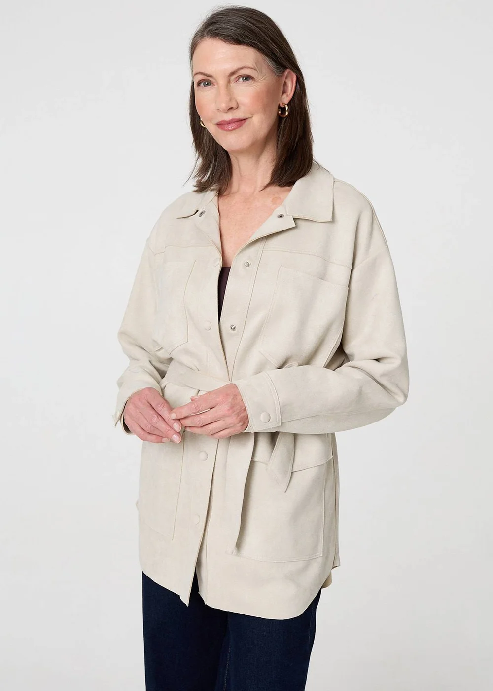 Izabel London Beige Faux Suede Tie Waist Relaxed Shacket - 14 Image 1