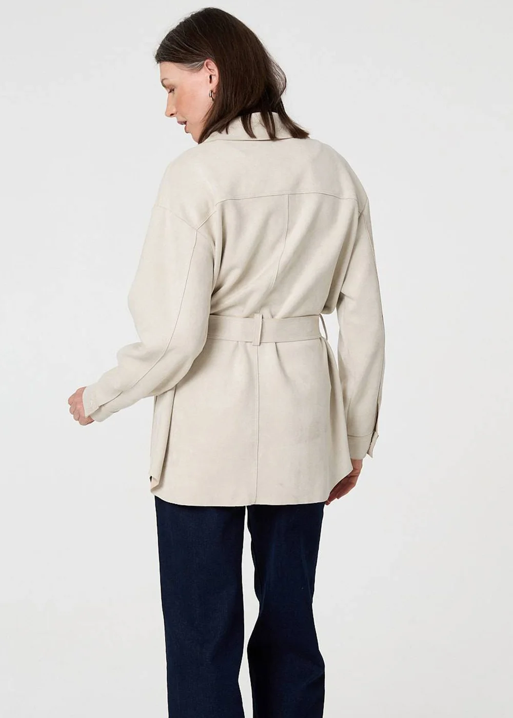 Izabel London Beige Faux Suede Tie Waist Relaxed Shacket - 14 Image 2