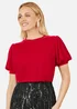 Yumi Red Velvet Puff Sleeve Top - Size 8 Image 2