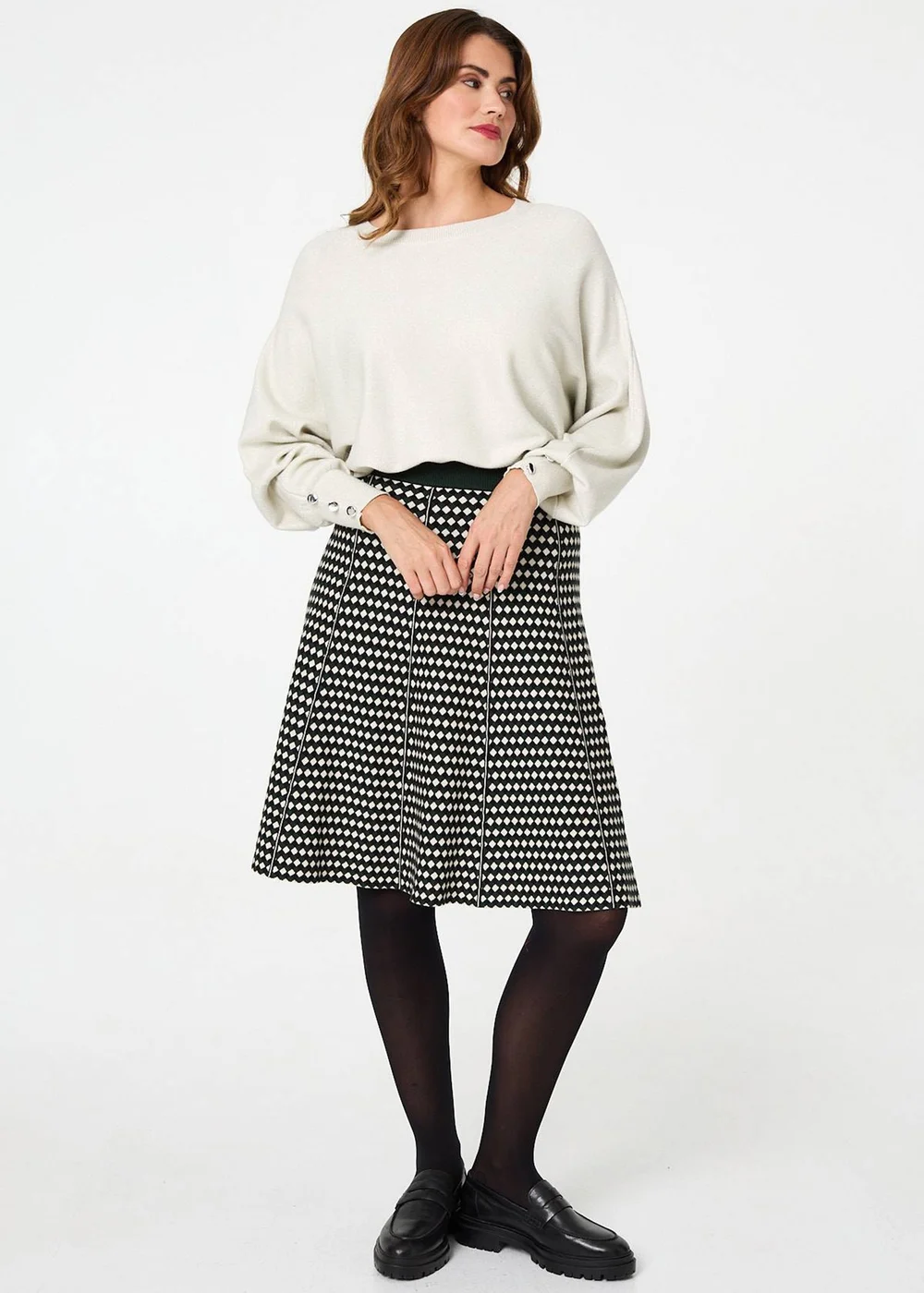 Izabel London Green Geo Print High Waist Knee Length Skirt - 14 Image 1