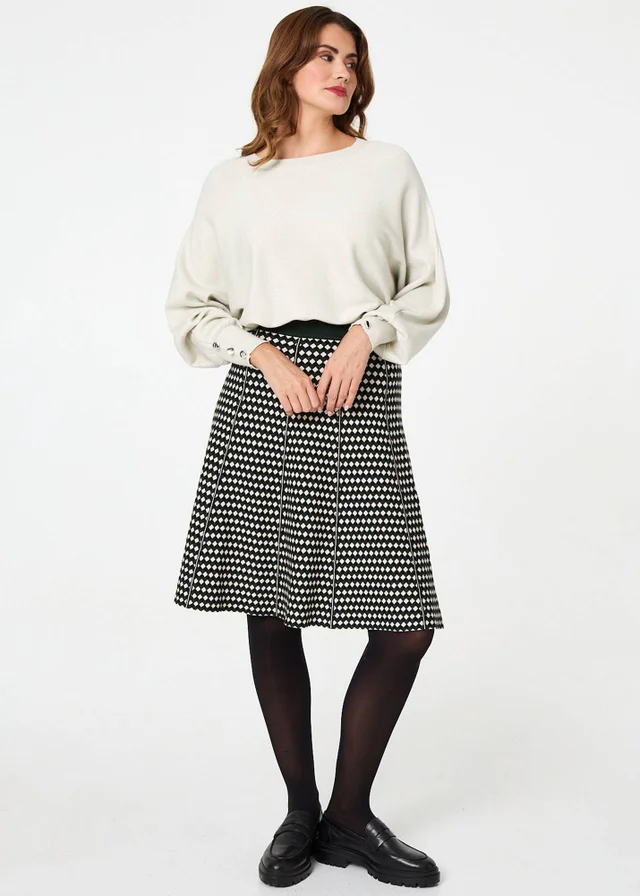 Izabel London Green Geo Print High Waist Knee Length Skirt