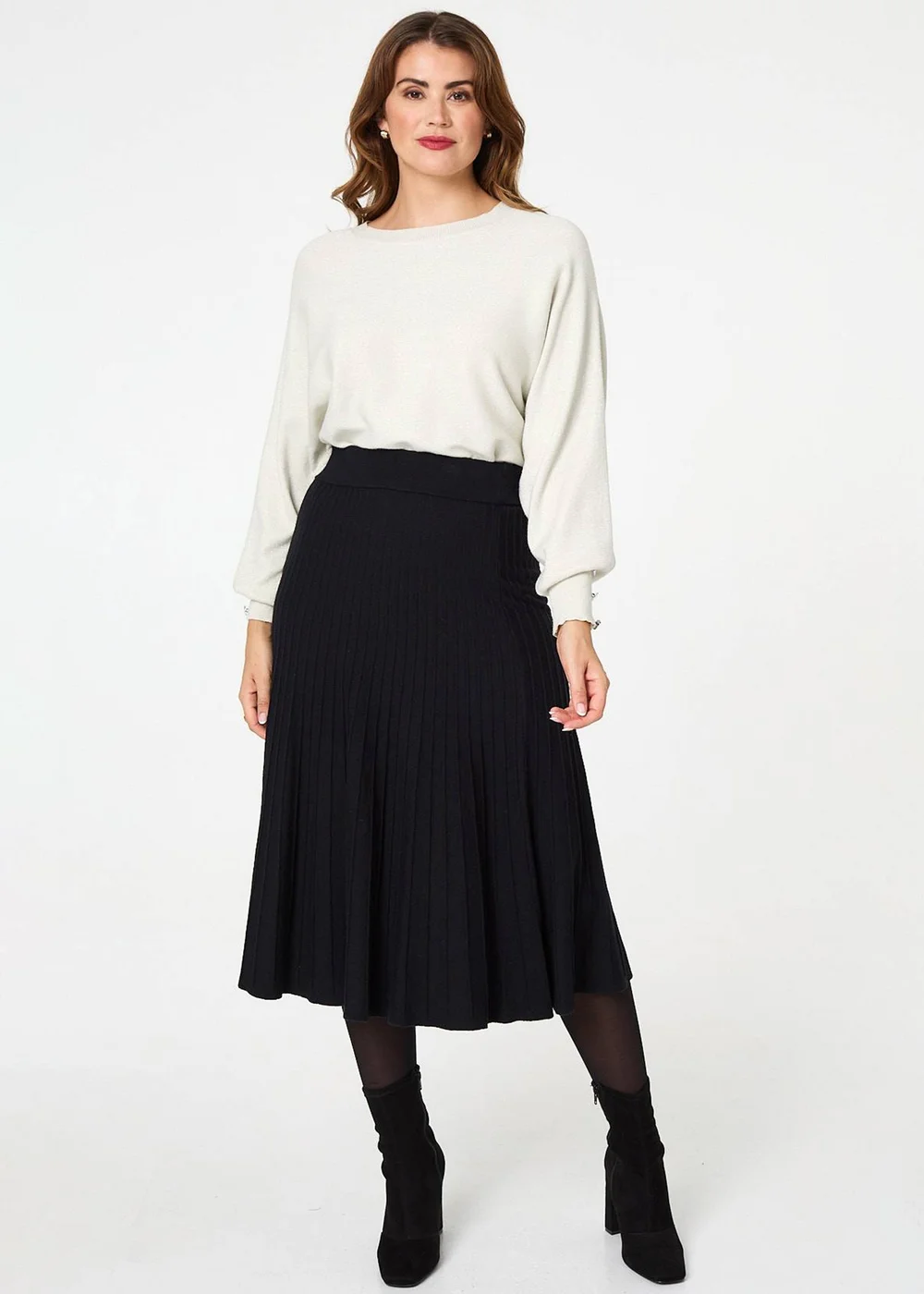 Izabel London Black High Waist Pleated Knit Midi Skirt - 12 Image 1