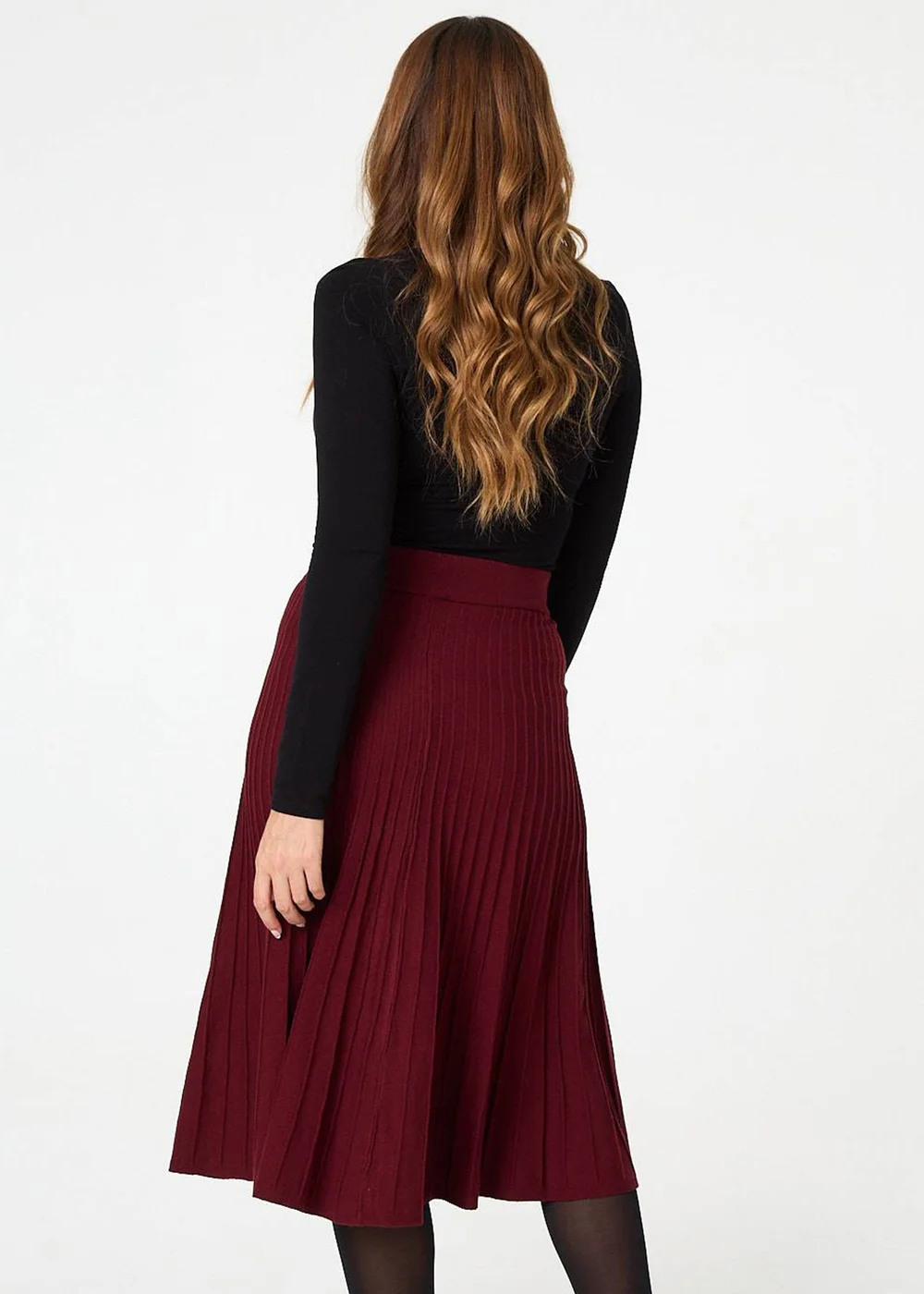 Izabel London Red High Waist Pleated Knit Midi Skirt - 12 Image 2