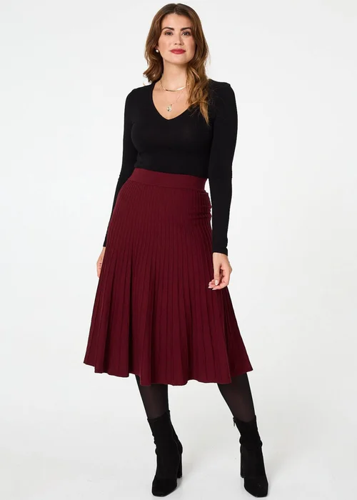 Izabel London Red High Waist Pleated Knit Midi Skirt - 12 Image 1