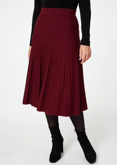 Izabel London Red High Waist Pleated Knit Midi Skirt - 12 Image 4