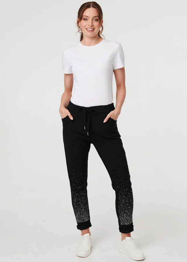 Izabel London Black Diamante Detail Slim Cropped Trousers