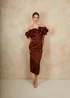 Chi Chi London Brown Ruffle Bardot Satin Midi Dress - 14 Image 1
