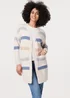Izabel London Beige Striped V-Neck Longline Relaxed Cardigan - 10 Image 1