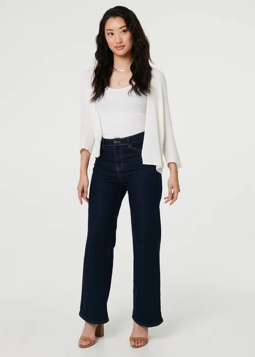 Izabel London White Mesh Cropped 3/4 Sleeve Open Cardigan - S/M Image 4