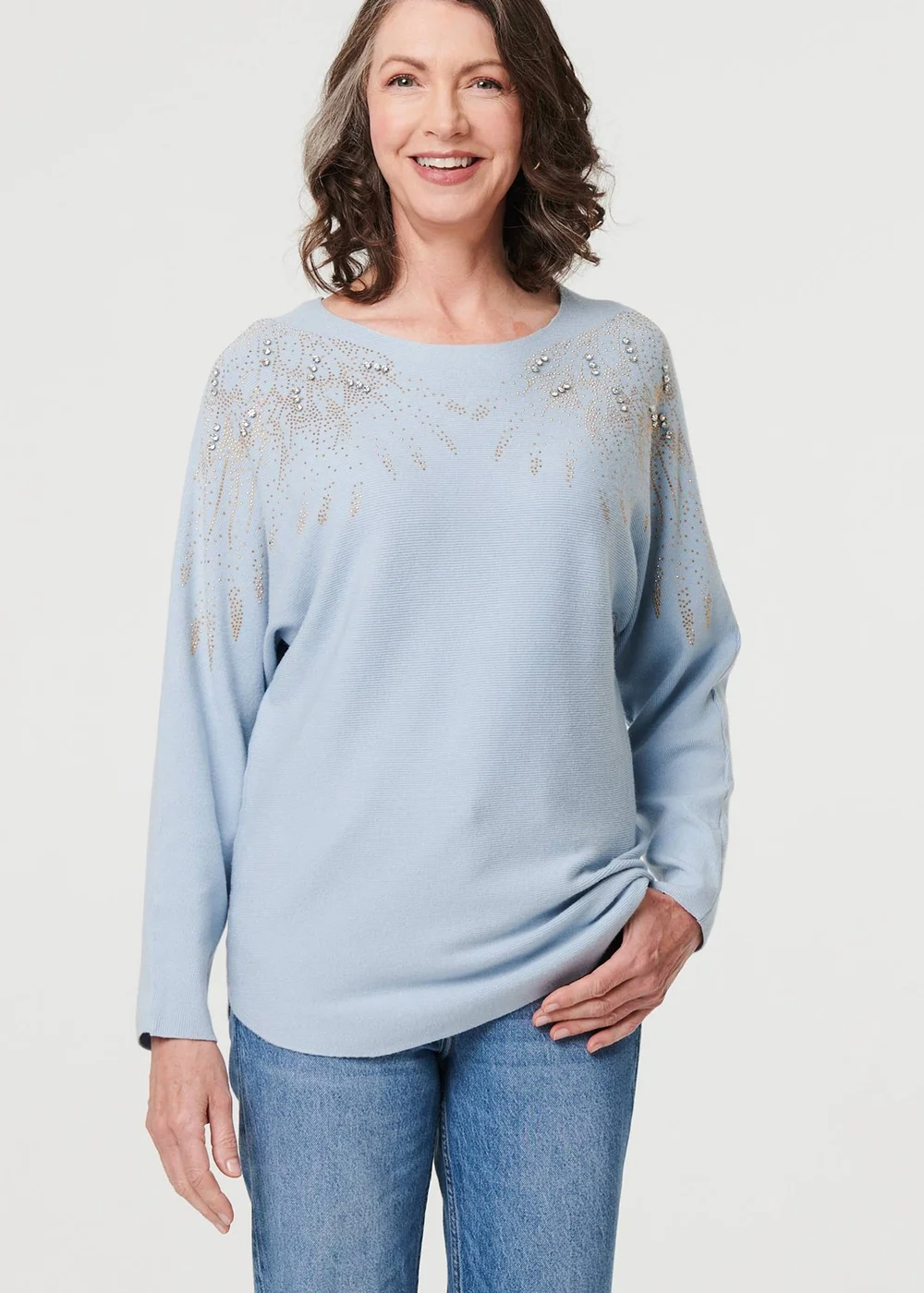 Izabel London Blue Sparkly Embellished Relaxed Jumper - 14 Image 1