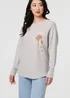 Izabel London Grey Floral Relaxed Batwing Sleeve Jumper - S/M Image 1