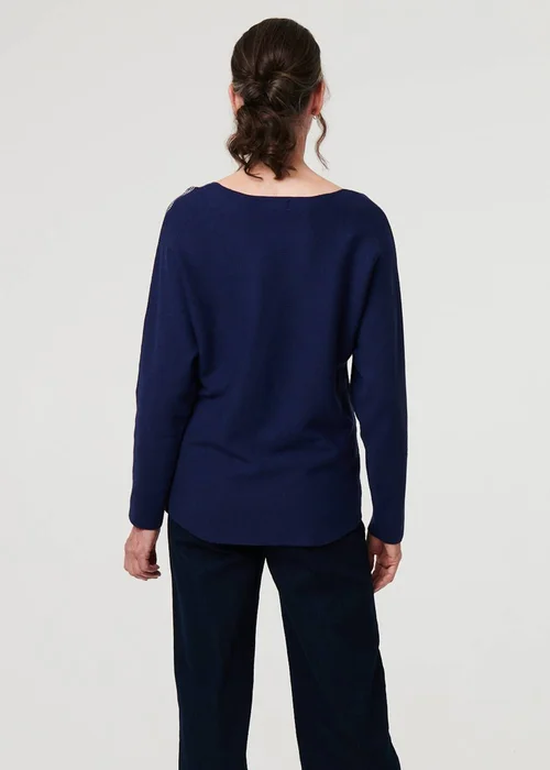 Izabel London Navy Sparkly Embellished Long Sleeve Knit Top - 10 Image 2