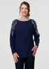 Izabel London Navy Sparkly Embellished Long Sleeve Knit Top - 10 Image 1