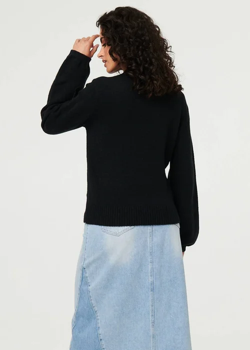 Izabel London Black Embroidered Detail Long Sleeve Jumper - M Image 2