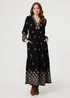 Izabel London Black Border Print Long Sleeve Maxi Dress - 10 Image 4