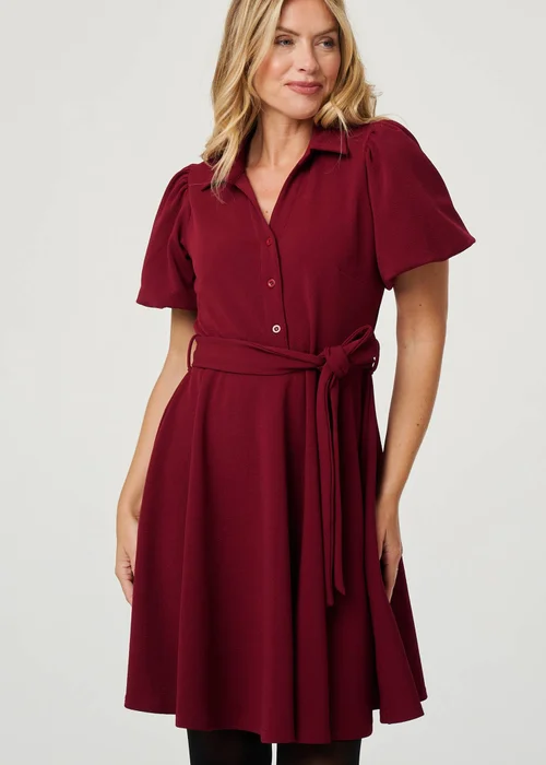 Izabel London Red Puff Sleeve Tie Waist Short Skater Dress - 8 Image 1