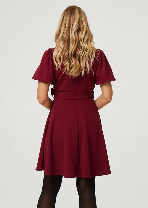 Izabel London Red Puff Sleeve Tie Waist Short Skater Dress - 8 Image 2