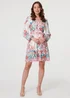 Izabel London Red Floral Tie Waist Long Sleeve Short Dress - 16 Image 1