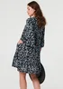 Izabel London Black Ditsy Floral Flare Sleeve Short Dress - 18 Image 2