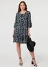 Izabel London Black Ditsy Floral Flare Sleeve Short Dress - 18 Image 4