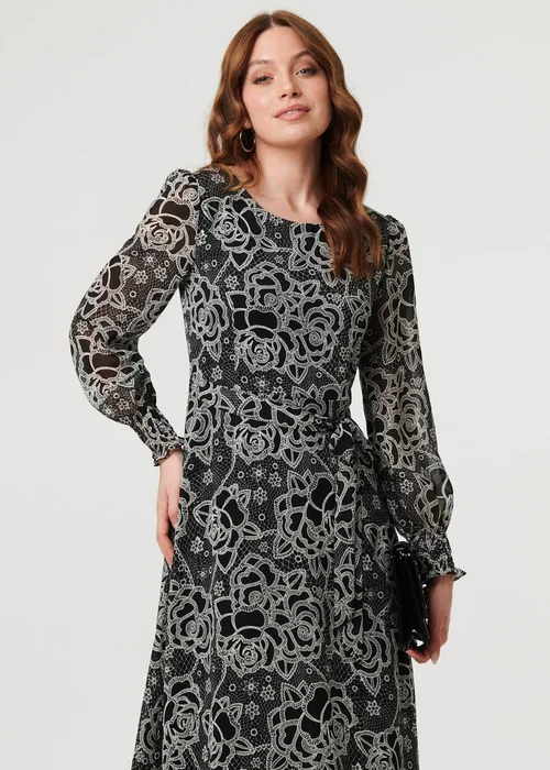 Izabel London Black Printed Semi Sheer Layer Maxi Dress - 10 Image 1